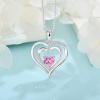 imageLove Heart Necklace for Women 925 Sterling Silver Birthstone Pendant Necklace Dainty Jewelry for Women Her Wife Mom10 October  Pink Tourmaline