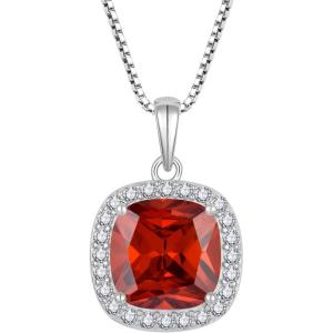imageBirthstone Necklace for Women 925 Sterling Silver Princess Cut Halo Necklace Pendant Jewelry Gifts for Her01 January  Garnet