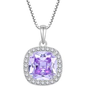 imageBirthstone Necklace for Women 925 Sterling Silver Princess Cut Halo Necklace Pendant Jewelry Gifts for Her06 June  Alexandrite