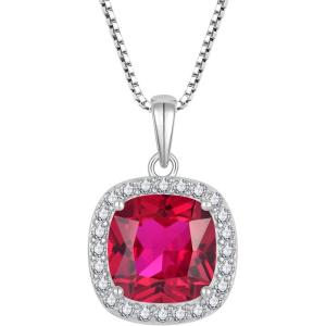 imageBirthstone Necklace for Women 925 Sterling Silver Princess Cut Halo Necklace Pendant Jewelry Gifts for Her07 July  Ruby