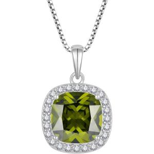 imageBirthstone Necklace for Women 925 Sterling Silver Princess Cut Halo Necklace Pendant Jewelry Gifts for Her08 August  Peridot