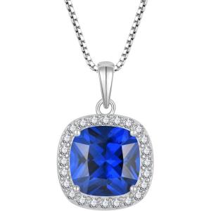 imageBirthstone Necklace for Women 925 Sterling Silver Princess Cut Halo Necklace Pendant Jewelry Gifts for Her09 September  Sapphire