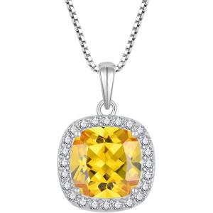 imageBirthstone Necklace for Women 925 Sterling Silver Princess Cut Halo Necklace Pendant Jewelry Gifts for Her11 November  Citrine