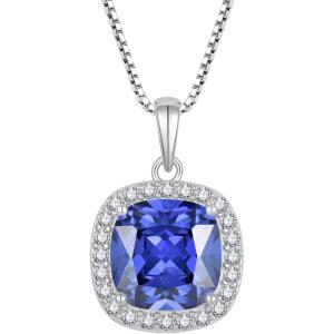 imageBirthstone Necklace for Women 925 Sterling Silver Princess Cut Halo Necklace Pendant Jewelry Gifts for Her12 December  Tanzanite