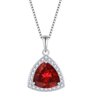 imageBirthstone Necklace for Women 925 Sterling Silver Triangle Halo Pendant Necklace Jewelry for Her01 January  Garnet