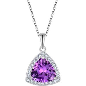 imageBirthstone Necklace for Women 925 Sterling Silver Triangle Halo Pendant Necklace Jewelry for Her02 February  Amethyst