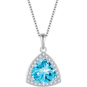 imageBirthstone Necklace for Women 925 Sterling Silver Triangle Halo Pendant Necklace Jewelry for Her03 March  Aquamarine
