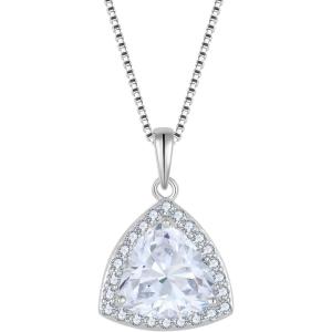 imageBirthstone Necklace for Women 925 Sterling Silver Triangle Halo Pendant Necklace Jewelry for Her04 April  Simulated Diamond