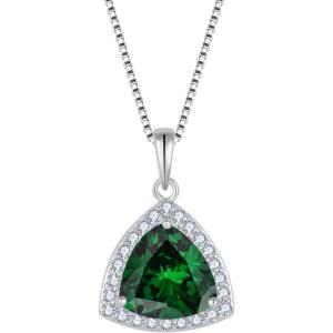 imageBirthstone Necklace for Women 925 Sterling Silver Triangle Halo Pendant Necklace Jewelry for Her05 May  Emerald