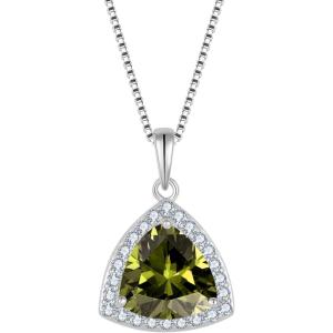 imageBirthstone Necklace for Women 925 Sterling Silver Triangle Halo Pendant Necklace Jewelry for Her08 August  Peridot