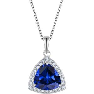 imageBirthstone Necklace for Women 925 Sterling Silver Triangle Halo Pendant Necklace Jewelry for Her09 September  Sapphire