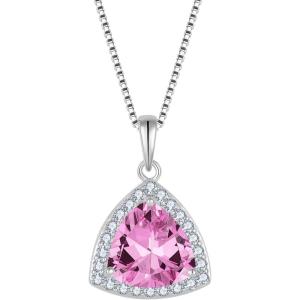 imageBirthstone Necklace for Women 925 Sterling Silver Triangle Halo Pendant Necklace Jewelry for Her10 October  Pink Tourmaline