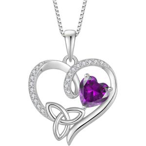 imageCeltic Knot Necklace 925 Sterling Silver Love Heart Trinity Knot Pendant Irish Good Luck Necklace Birthstone Jewelry for Women02 February  Amethyst
