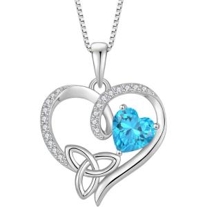 imageCeltic Knot Necklace 925 Sterling Silver Love Heart Trinity Knot Pendant Irish Good Luck Necklace Birthstone Jewelry for Women03 March  Aquamarine