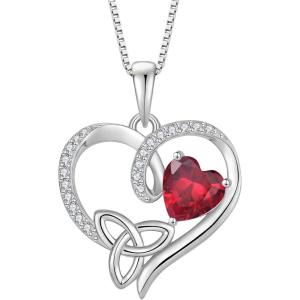 imageCeltic Knot Necklace 925 Sterling Silver Love Heart Trinity Knot Pendant Irish Good Luck Necklace Birthstone Jewelry for Women07 July  Ruby