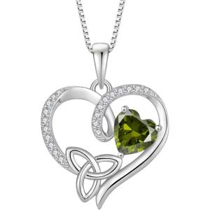 imageCeltic Knot Necklace 925 Sterling Silver Love Heart Trinity Knot Pendant Irish Good Luck Necklace Birthstone Jewelry for Women08 August  Peridot