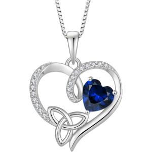 imageCeltic Knot Necklace 925 Sterling Silver Love Heart Trinity Knot Pendant Irish Good Luck Necklace Birthstone Jewelry for Women09 September  Sapphire