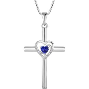 imageCross Necklace for Women 925 Sterling Silver Heart Birthstone Pendant Necklace Crucifix Religious Gemstone Jewelry Gift for Women Her Mom Wife Daughter12 December  Tanzanite