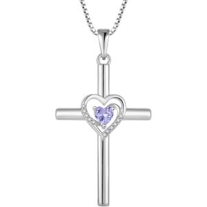 imageCross Necklace for Women 925 Sterling Silver Heart Birthstone Pendant Necklace Crucifix Religious Gemstone Jewelry Gift for Women Her Mom Wife Daughter06 June  Alexandrite