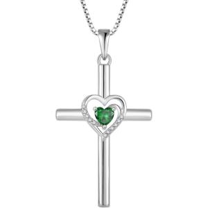 imageCross Necklace for Women 925 Sterling Silver Heart Birthstone Pendant Necklace Crucifix Religious Gemstone Jewelry Gift for Women Her Mom Wife Daughter05 May  Emerald