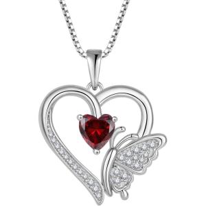 imageHeart Butterfly Necklace for Women 925 Sterling Silver Heart Pendant with Birthstone Jewelry for Women Her Mom Wife01 January  Garnet