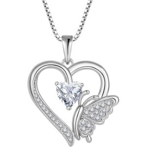 imageHeart Butterfly Necklace for Women 925 Sterling Silver Heart Pendant with Birthstone Jewelry for Women Her Mom Wife04 April  Simulated Diamond