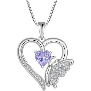 imageHeart Butterfly Necklace for Women 925 Sterling Silver Heart Pendant with Birthstone Jewelry for Women Her Mom Wife06 June  Alexandrite