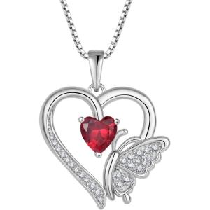 imageHeart Butterfly Necklace for Women 925 Sterling Silver Heart Pendant with Birthstone Jewelry for Women Her Mom Wife07 July  Ruby