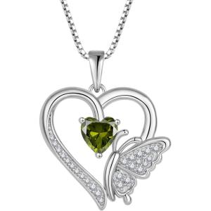 imageHeart Butterfly Necklace for Women 925 Sterling Silver Heart Pendant with Birthstone Jewelry for Women Her Mom Wife08 August  Peridot