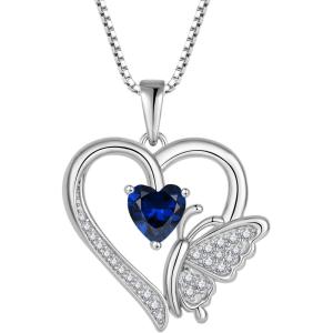 imageHeart Butterfly Necklace for Women 925 Sterling Silver Heart Pendant with Birthstone Jewelry for Women Her Mom Wife09 September  Sapphire
