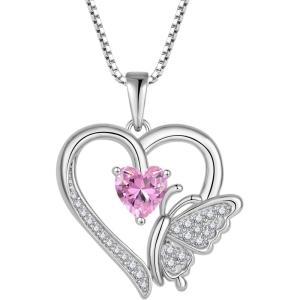 imageHeart Butterfly Necklace for Women 925 Sterling Silver Heart Pendant with Birthstone Jewelry for Women Her Mom Wife10 October  Pink Tourmaline
