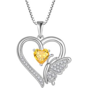 imageHeart Butterfly Necklace for Women 925 Sterling Silver Heart Pendant with Birthstone Jewelry for Women Her Mom Wife11 November  Citrine