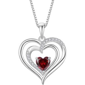 imageLove Heart Necklace for Women 925 Sterling Silver Birthstone Pendant Necklace Dainty Jewelry for Women Her Wife Mom01 January  Garnet
