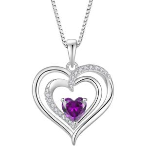 imageLove Heart Necklace for Women 925 Sterling Silver Birthstone Pendant Necklace Dainty Jewelry for Women Her Wife Mom02 February  Amethyst