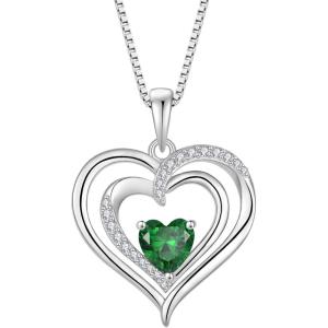 imageLove Heart Necklace for Women 925 Sterling Silver Birthstone Pendant Necklace Dainty Jewelry for Women Her Wife Mom05 May  Emerald