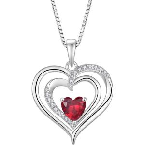 imageLove Heart Necklace for Women 925 Sterling Silver Birthstone Pendant Necklace Dainty Jewelry for Women Her Wife Mom07 July  Ruby