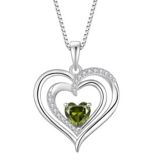 imageLove Heart Necklace for Women 925 Sterling Silver Birthstone Pendant Necklace Dainty Jewelry for Women Her Wife Mom08 August  Peridot