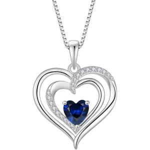 imageLove Heart Necklace for Women 925 Sterling Silver Birthstone Pendant Necklace Dainty Jewelry for Women Her Wife Mom09 September  Sapphire