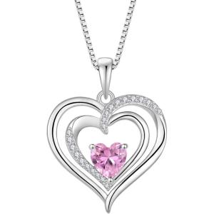 imageLove Heart Necklace for Women 925 Sterling Silver Birthstone Pendant Necklace Dainty Jewelry for Women Her Wife Mom10 October  Pink Tourmaline
