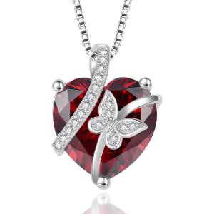 imageButterfly Necklace for Women 925 Sterling Silver Heart Birthstone Necklace Jewelry Gifts for Women Her Mom Wife Daughter01 January  Garnet