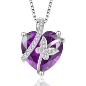 imageButterfly Necklace for Women 925 Sterling Silver Heart Birthstone Necklace Jewelry Gifts for Women Her Mom Wife Daughter02 February  Amethyst
