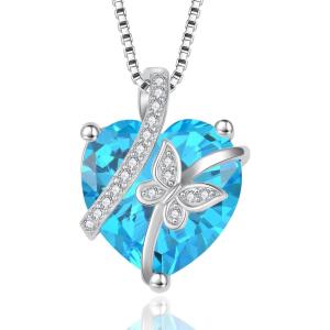 imageButterfly Necklace for Women 925 Sterling Silver Heart Birthstone Necklace Jewelry Gifts for Women Her Mom Wife Daughter03 March  Aquamarine