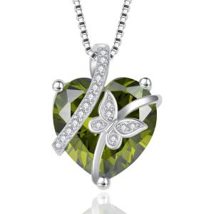 imageButterfly Necklace for Women 925 Sterling Silver Heart Birthstone Necklace Jewelry Gifts for Women Her Mom Wife Daughter08 August  Peridot