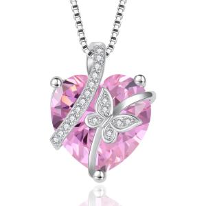 imageButterfly Necklace for Women 925 Sterling Silver Heart Birthstone Necklace Jewelry Gifts for Women Her Mom Wife Daughter10 October  Pink Tourmaline