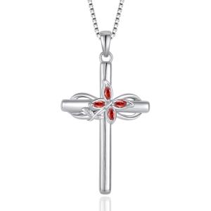 imageCross Necklace for Women 925 Sterling Silver Infinity Butterfly Cross Pendant Necklace Birthstone Jewelry Gifts for Her01 January  Garnet