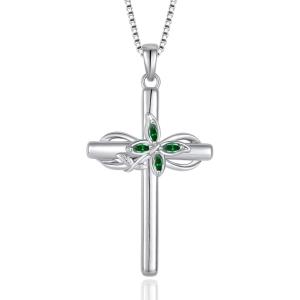 imageCross Necklace for Women 925 Sterling Silver Infinity Butterfly Cross Pendant Necklace Birthstone Jewelry Gifts for Her05 May  Emerald