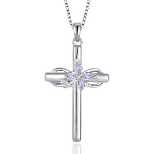 imageCross Necklace for Women 925 Sterling Silver Infinity Butterfly Cross Pendant Necklace Birthstone Jewelry Gifts for Her06 June  Alexandrite