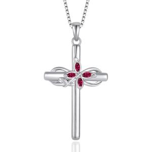 imageCross Necklace for Women 925 Sterling Silver Infinity Butterfly Cross Pendant Necklace Birthstone Jewelry Gifts for Her07 July  Ruby