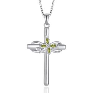 imageCross Necklace for Women 925 Sterling Silver Infinity Butterfly Cross Pendant Necklace Birthstone Jewelry Gifts for Her08 August  Peridot