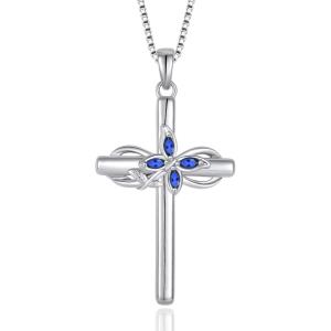 imageCross Necklace for Women 925 Sterling Silver Infinity Butterfly Cross Pendant Necklace Birthstone Jewelry Gifts for Her09 September  Sapphire